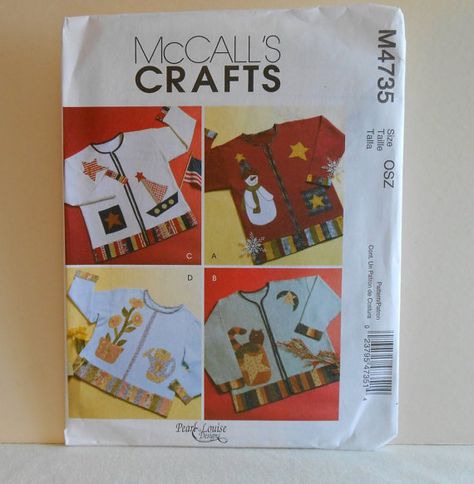 McCalls M4735 Seasonal Appliques for Sweatshirts by filecutter, $3.25 Quilted Sweatshirt Jacket, Sweatshirt Quilt, Stock Keeping Unit, Quilt Applique, Quilted Sweatshirt, The 2000s, Applique Pattern, Mccalls Patterns, Vintage Sewing Patterns