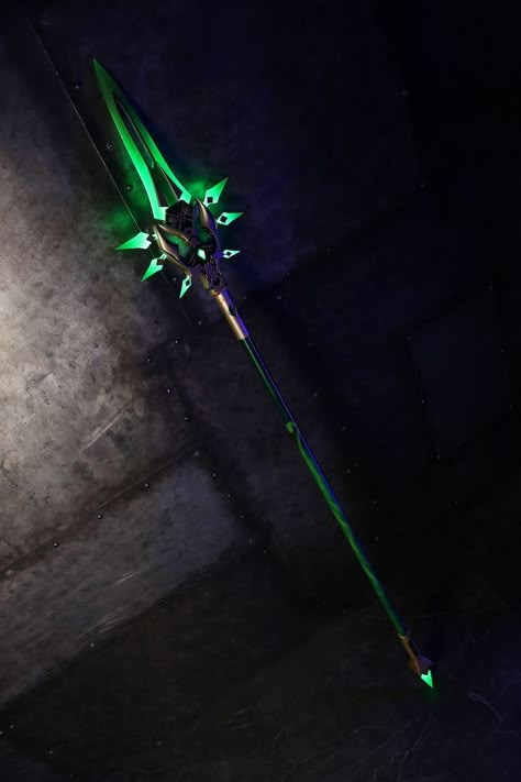 Jade Spear Genshin Impact, Genshin Spear, Xiao Spear, Primordial Jade Winged Spear, Spear Aesthetic, Item Concept Art, Winged Spear, Impact Aesthetic, Genshin Impact Aesthetic