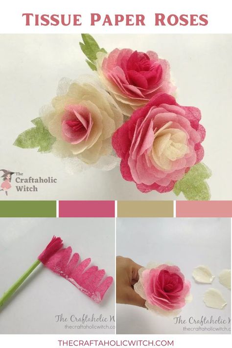 How to Make Beautiful Tissue Paper Roses Tissue Paper Roses, Paper Flowers Roses, Paper Roses Diy, Paper Rose Template, Paper Flowers Diy Easy, Tissue Paper Flowers Diy, Paper Dahlia, Tissue Paper Crafts, Easy Paper Flowers