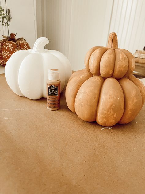 Paint Pumpkins Terracotta, Terracotta Pumpkin Diy, Diy Terracotta Pumpkin, Muted Fall Decor, Terracotta Pumpkins, Itty Bitty Farmhouse, Pottery Barn Pumpkin, Thanksgiving 2024, Fall Blanket