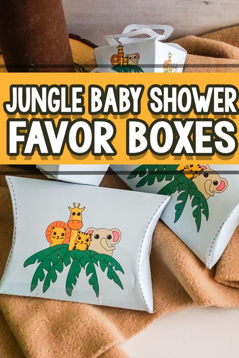 If you're planning a fun jungle baby shower, you definitely want some awesome jungle themed baby shower favor boxes. They're one of those things you need to have to make your party complete. #babyshowerfavors #junglebabyshower #printablebabyshower #3boysandadog Jungle Party Favors, Jungle Theme Parties, Jungle Baby Shower Theme, Unicorn Baby Shower, Jungle Baby Shower, Food Decorations, Jungle Baby, Jungle Party, Party Favor Boxes