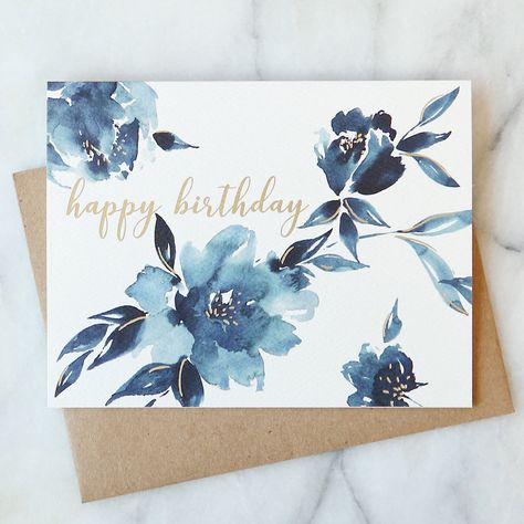 Watercolor Birthday Cards, Birthday Card Drawing, Indigo Floral, Watercolor Birthday, Bday Cards, 카드 디자인, Birthday Card Design, Floral Birthday, Paint Cards