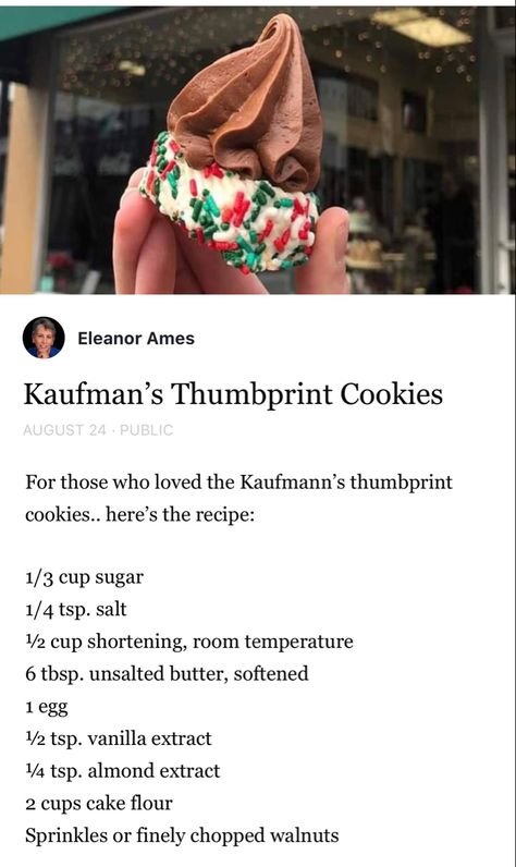 Kaufman's Thumbprint Cookies Recipe, Kaufman's Thumbprint Cookies, Cookie Table, Bar Cookies, Thumbprint Cookies, Cookie Exchange, Wedding Cookies, Party Treats, Shortening