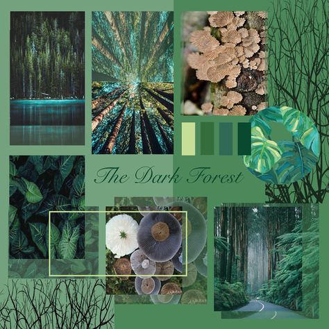 Mood Board is the base of any Creativity/ Design. I have created this Beautiful Mood Board from my Inspiration " The Dark Forest " Fashion Design Mood Board Inspiration, Mood Board Nature Inspiration, Themed Mood Board, Mood Board Theme Ideas, Mood Boards Nature, Botanical Mood Board, Fashion Themes Inspiration Mood Boards, Moodboard Nature Inspiration, Unique Mood Boards