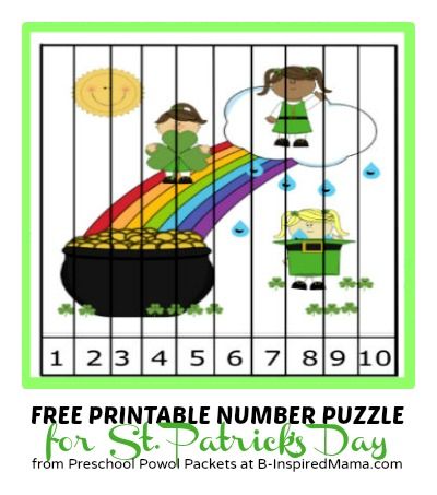 A Free Kids Printable Number Puzzle - Perfect for St Patrick's Day - B-Inspired Mama - #kids #stpatricksday #preschool #kbn St Patricks Theme, Puzzle Printable, Number Puzzle, March Themes, St Patricks Day Quotes, March Crafts, Liturgical Year, March Activities, St Patricks Day Crafts For Kids