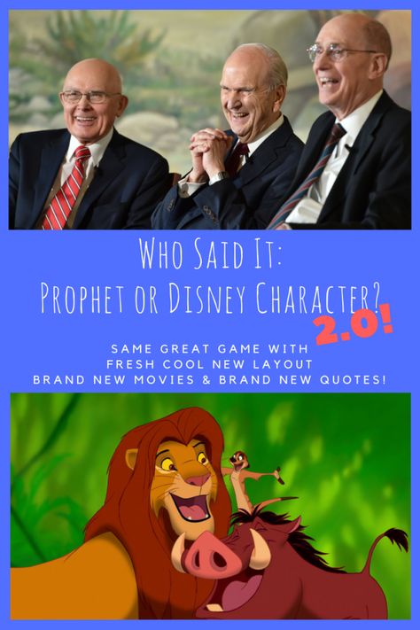 Who Said It: Prophet or Disney Character? 2.0! - Life on Purpose Academy Lds Mutual Activities, Ward Activity Ideas, Lds Youth Activities, Lds Young Women Activities, Mutual Activities, Youth Group Activities, Lds Lessons, Activity Day Girls, Yw Activities