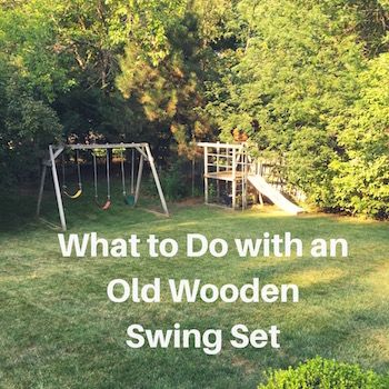 Ideas for What to Do with an Old Wooden Swing Set #repurpose #reuse #upcycle #swingset Swingset Repurpose, Old Swingset Repurpose, Repurpose Playhouse, Swing Set Makeover, Wooden Play Structures, Wood Playground, Backyard Fort, Playground Set, Metal Swings