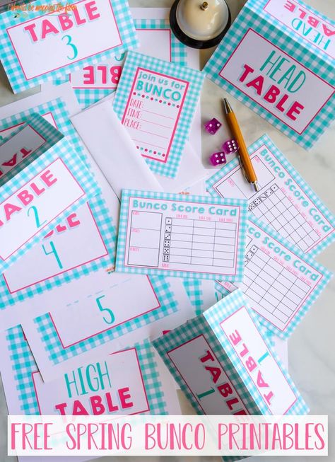 Free Printable Spring Bunco Kit with Invitations, Score Cards, and Table Tents Bunco Score Cards Printable Free, Free Bunco Printables, Bunco Printables Free, Bunco Table Cards Printable Free, Free Bunco Score Sheets Printables, Bunco Score Sheets Printable Free, Bunco Rules, Bunco Party Themes, Bunco Printables