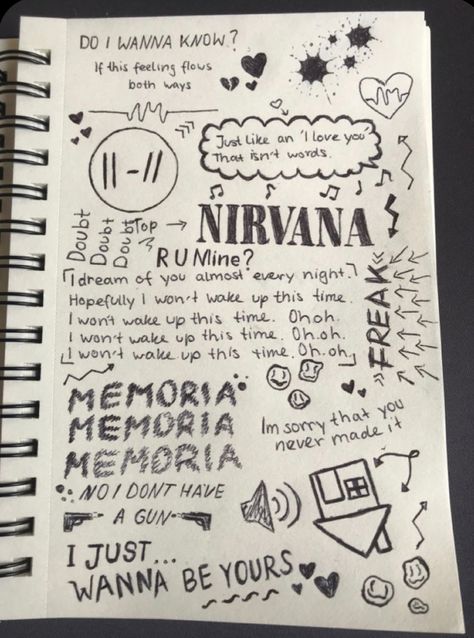 Arctic Monkeys Aesthetic Drawing, The Neighbourhood Doodle, Drawings With Lyrics, Lyrics To Draw, Arctic Monkeys Sketchbook, Song Lyric Drawings Art, Arctic Monkey Drawing, Lyrics In Notebook, Lyrics Notebook Ideas