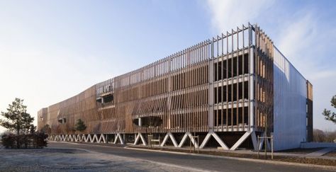 Architects: Jacques Ferrier Architectures Location: Soissons, France Project Manager: Stéphane Vigoureux Project Team: Emmanuel Coudert (project Multi Level Parking, Garage Facade, Car Park Design, Parking Lot Architecture, Parking Structure, National Building Museum, Parking Building, Shingle Style Homes, Bamboo Architecture