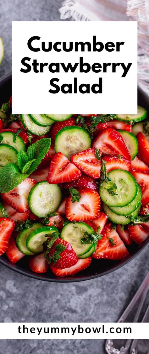 Cucumber Strawberry Salad is a vibrant, simple, and refreshing summer salad. Fresh strawberries burst with sweet, juicy flavor, cucumbers give their signature refreshing crunch, topped with lime honey vinaigrette and mint. Simple ingredients but amazing flavors! Strawberry Salad Recipe, Honey Vinaigrette, Fresh Salad Recipes, Mint Salad, Cucumber Recipes Salad, Best Salad Recipes, Cucumber Recipes, Strawberry Salad, Summer Salad