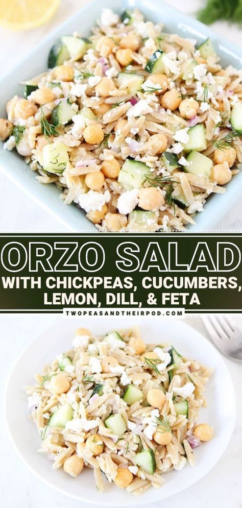 Dill Orzo, Salad Orzo, Orzo Salat, Lemon Orzo Salad, Feta Pasta Salad, Salad With Chickpeas, Soup Appetizers, Orzo Recipes, Lemon Dill