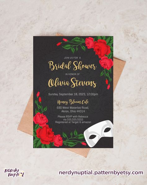 If you're not into partying or are sick of brunch, a fun bridal shower idea is to support your local theater and take in a show. #weddingidea #diywedding #nerdynuptial #weddingplanning ##weddinginspo #weddingdetails #budgetbride #weddinggoals #weddingideas #weddingplanner #weddingtips #weddinginvitations #proweddinginvites #weddinginvite #weddinginviteideas #weddinginvitedesign #rsvpdesign #weddinganniversary #phantom #broadway #phantomoftheopera #weddingdecor #gothicwedding Phantom Of The Opera Masquerade, Theater Wedding, Bridal Shower Invites, Geeky Wedding, Nerdy Wedding, Opera Ghost, Theatre Wedding, Music Night, Budget Bride