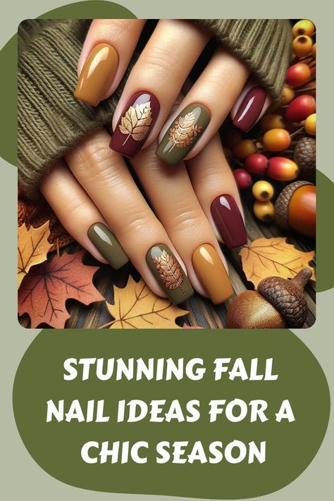 Deep Autumn Nails Colour, Fall Nails Leaves Autumn, October Nails Designs, Fall Boho Nails, Atum Nails, Acrylic Nail Designs For Fall, Nails Acrylic Fall Colors, Pedi Ideas, Fall Nail Ideas