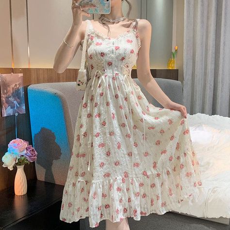 Kawaii Cottage Core Sweet Floral Dress ON97 Long Sun Dress, فستان زهري, Pastel Floral Dress, Black Blazer Dress, Mode Prints, Dress Korea, Egirl Clothes, Pull Rose, 파티 드레스