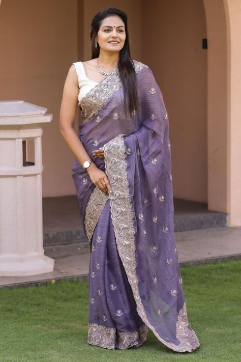 Lavender soft Shimmer Silk Saree Lavender Saree, Lehenga Style Saree, Readymade Salwar Kameez, Cotton Salwar Kameez, Crepe Saree, Indian Salwar Kameez, Lehenga Style, Embroidered Saree, Net Saree