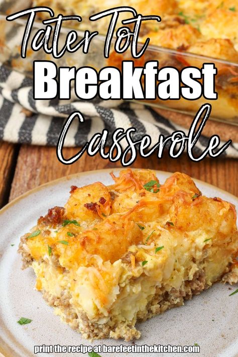 Tater Tot Breakfast Casserole Tator Tot Breakfast, Tot Breakfast Casserole, Tater Tot Breakfast Casserole, Breakfast Casserole Bacon, Breakfast Egg Casserole, Breakfast Enchiladas, Tater Tot Breakfast, Fluffy Eggs, Breakfast Casseroles