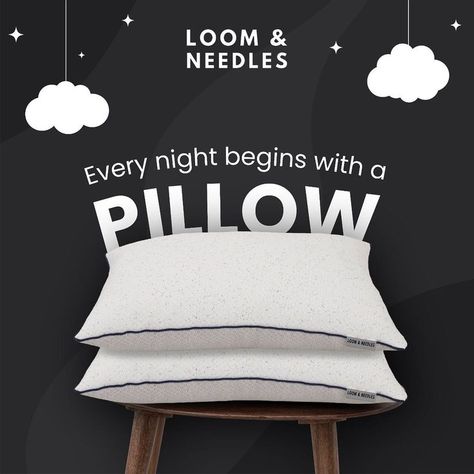 Our pillows will give you the perfect height and firmness to get a good sleep. 😴 Shop online from loomandneedles.com #pillows #pillowthoughts #sleep #sleepingbeauty #loom #and #needle #goodsleep #optimum #height #firmness #goodnight #easy #breezy Pillow Advertising Design, Pillow Poster Design, Bedding Ads, Pillow Ads, Mattress Advertising, Product Placement Ideas, Pillow Packaging, Event Poster Design Inspiration, Mattress Box