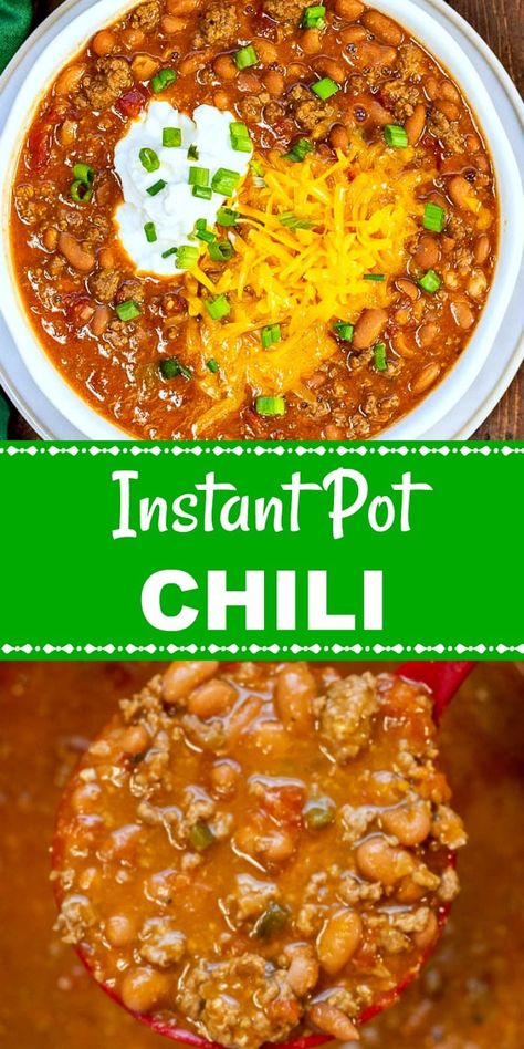 This thick, hearty Instant Pot Chili, or Pressure Cooker Chili, is super flavorful with its homemade chili seasoning! It is easy to make and is now even easier to make in an Instant Pot! #Chili #InstantPotChili Boilermaker Chili, Vegetarian Chili Recipe Crockpot, Ultimate Chili Recipe, Easy Beef Chili Recipe, Easy Vegetarian Chili Recipe, Instant Pot Chili Recipe, Pressure Cooker Chili, Chili Seasoning Recipe, Homemade Chili Seasoning