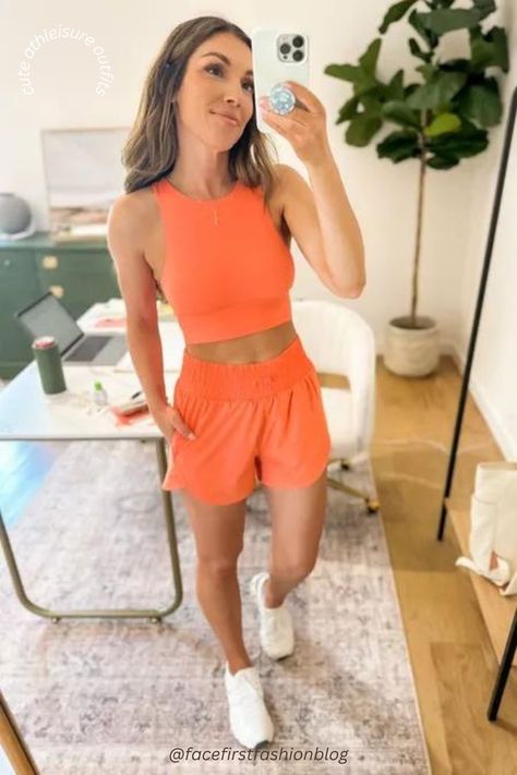 Cute athleisure outfits. Running shorts outfit. Running Shorts Outfit Summer, How To Style Athletic Shorts, Trendy Athleisure Outfits, Running Shorts Outfit, Cute Athleisure Outfits, Sporty Casual Outfits, On Cloudswift, Athleisure Outfits Summer, Running Mom