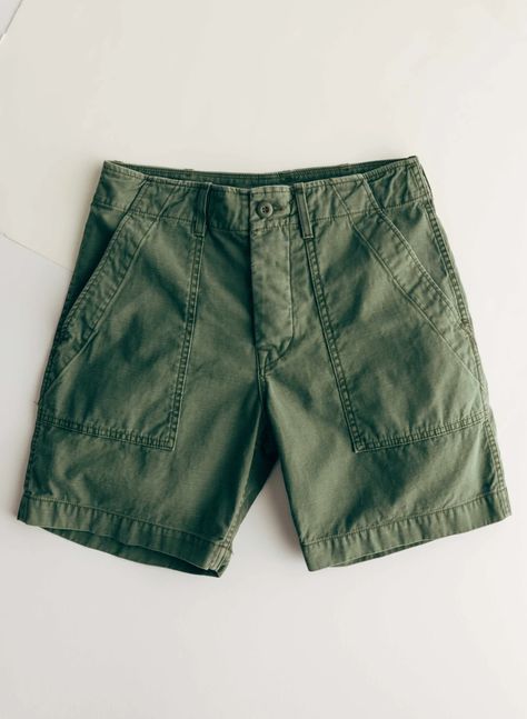 imogene + willie · the camp short in olive Imogene Willie, Days Gone, Japanese Cotton, Vintage Military, Military Inspired, Japanese Fabric, Cotton Shorts, Short Pants, Cotton Material