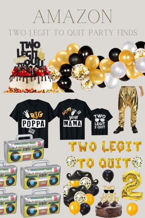 We had way too much fun with this one! Two legit to quit is a super fun party theme for all involved! Two Legit To Quit, 2 Legit To Quit Birthday Party, Two Legit To Quit Birthday Theme Boy, 2 Legit 2 Quit Birthday Party Boy, Two Legit To Quit Birthday, Too Legit To Quit, Jen Lilley, 2nd Birthday Party For Boys, Finds On Amazon