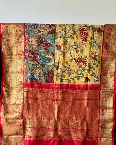 ***SOLD***INR 38,000 Pure Kanjivaram silk Kalamkari saree based on Indian Mythology and floral motifs. The saree comes with an unstitched blouse piece. . Dm us or Whatsapp us on +91 89209 18425. Kalamkari pieces will have stains, bleeding and irregularities these are a part of the art and not defects. Please review each pic before purchase as these things are not considered defects. As we capture them carefully in all images. Please note there may be variations in colors due to photography ... Indian Mythology, Kalamkari Saree, Floral Motifs, Blouse Piece, Floral Motif, This Is Us, Saree, Pure Products, Silk