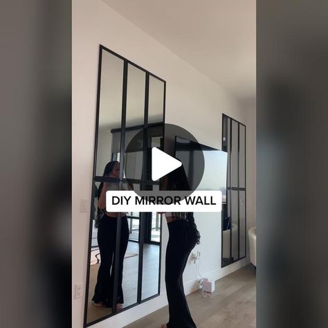 Install Mirror On Wall, Black Mirrors In Kitchen, Stick On Mirror Tiles Bedroom, Budget Mirror Wall, Stick Mirror To Wall, Target Wall Mirror Hack, Diy Black Mirror Wall, Living Room Decor With Mirror On Wall, Basement Mirror Wall