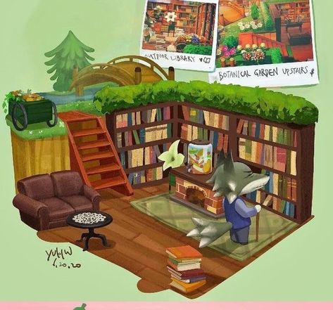 Acnh Mini Library, Animal Crossing Bookshelf Design, Acnh Wilbur, Animal Crossing Stall Ideas, Hippie Animal Crossing, Acnh Book Store, Animal Crossing Screenshots, Animal Crossing Library, Cottagecore Animal Crossing