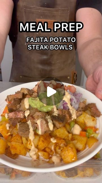 123K views · 7.8K likes | Kyle Smith on Instagram: "meal prep fajita potato steak bowl ✅  5 servings   3 cups diced potato 29oz. Petite sirloin  100g reduced fat cheddar  2 bell peppers  Red onion Guacamole  Seasonings   #steakbowl #proteinbowl #highprotein #easyrecipe #cozy #foodie #proteinpacked" Steak And Potato Bowl, Petite Sirloin, Steak Bowls, Potato Bowl Recipe, Steak Bowl, Kyle Smith, Leftover Steak, Steak Potatoes, Fajita Bowls