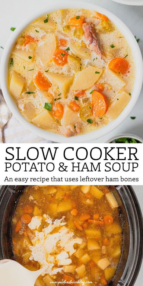 Ham Bone Potato Soup, Ham Soup Crockpot, Leftover Ham Recipes Dinners, Potato And Ham Soup, Leftover Ham Recipes Crockpot, Ham Bone Soup Recipes, Ham Recipes Healthy, Crockpot Ham And Potatoes, Ham Bone Recipes