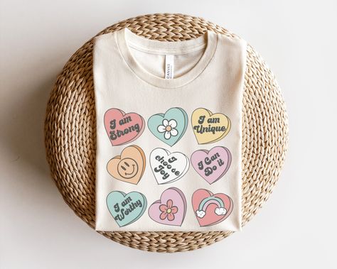 Heart Tshirt, Bonbon Halloween, Comfort Colors Tshirt, Candy Hearts, Converse With Heart, Valentine T Shirts, Affirmations Positives, Heart Shirt, Valentines Day Shirts