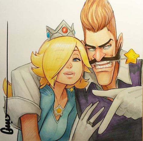 Rosalina And Waluigi, Omar Dogan, Mario Fan Art, Nintendo Princess, Kirby Character, Super Mario Art, Mario Art, Drawing Stuff, Anime Wall Art