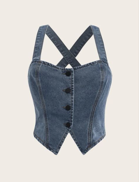 Denim Top Women, Denim Tank Top, Denim Projects, Denim Ideas, Denim Crop Top, Jeans Diy, Stylish Work Outfits, Refashion Clothes, Denim Design