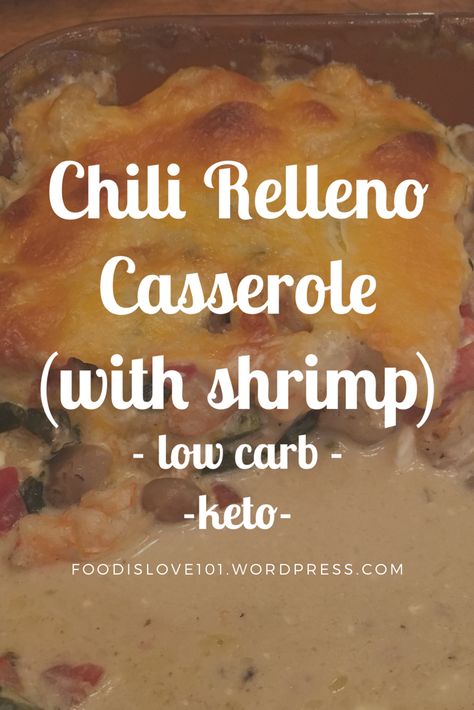 Who doesn't love chili relleno?! It's a little warm heat, totally satisfying fat and protein blend with that umami flavor that comes from the charred poblanos..... YUM! Okay, my husband doesn't like it. He's nuts. I just make this when he's out of town, or content with ramen. Silly guy. He was out of town… Mexican Favors, Chili Rellenos Recipe, Seafood Chili, Rellenos Recipe, Chili Relleno Casserole, Shrimp Casserole, Relleno Casserole, Carb Friendly Recipes, Dried Garlic