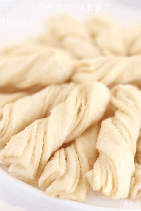 Sour Cream Twists Recipe, Sour Cream Twist Cookies, German Sour Cream Twists, Snoogle Pastry Recipe, Sour Cream Twists, Pastry Christmas, Sugar Twist, Sour Cream Cookies, Sour Cream Sugar Cookies