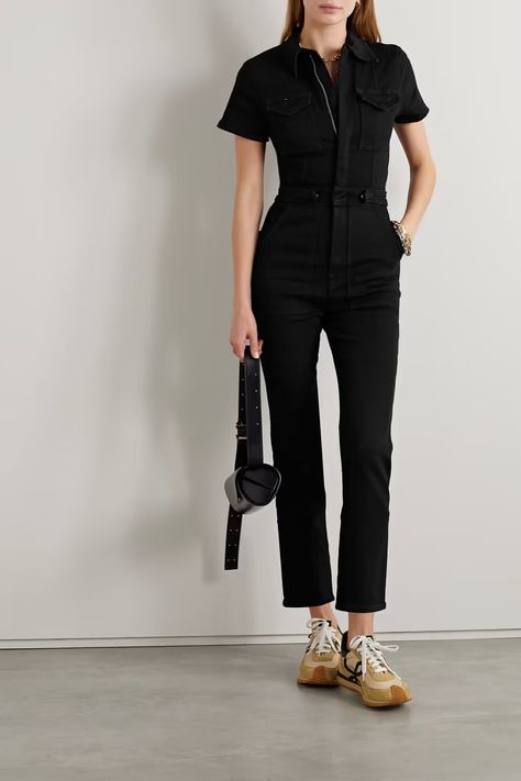 Good American Jumpsuit, Utility Jumpsuit Outfit, Designer Overalls, Denim Jumpsuit Outfit, Black Denim Jumpsuit, Black Jumpsuit Outfit, Casual Academia, Big Girl Clothes, Designer Jumpsuits