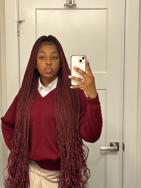 Goddess Braids Medium Size, Burgundy Goddess Braids, Goddess Braids Medium, Braids Medium Size, Grade Hairstyles, Hairstyles For School Boy, Peekaboo Braids, Homecoming 2023, Braids Medium