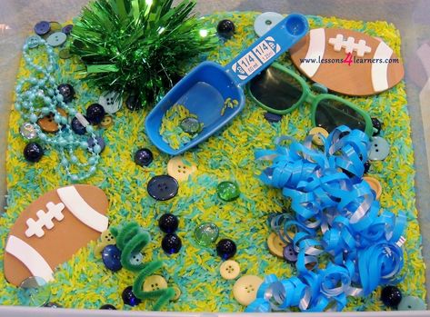 Football Sensory Bin #football #sensory #toddler #footballlessonplan #sensorylessonplan #toddlerlessonplan #childcare #childcaretraining Football Toddler Activities, Football Sensory Bin, Sports Sensory Bin, Fall Lesson Plans, Hockey Birthday, Lesson Plans For Toddlers, Sensory Ideas, Sensory Crafts, Sensory Bin