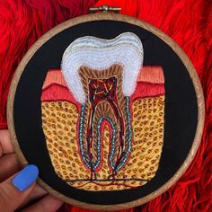 Tooth Embroidery, Anatomical Embroidery, Anatomy Embroidery, Tooth Anatomy, Teeth Anatomy, Anatomical Art, Colossal Art, Hand Embroidery Flowers, Postcard Printing