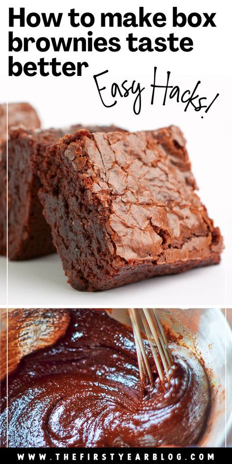 Box Brownies that taste homemade pin with text overlay How To Make Box Mix Brownies Better, Brownies For Sale Ideas, Brownies From Box Ideas, How To Make Box Brownies Taste Homemade, Brownie From Box Ideas, Brownie Box Recipes, Box Mix Brownies Better, How To Decorate Brownies, How To Make Box Brownies Better