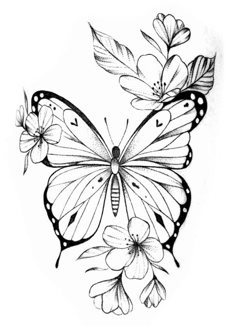 Butterfly Drawing Outline Tattoo Ideas, Floral Butterfly Tattoo, Butterfly Drawing Outline, Butterfly Line Drawing, Butterfly With Flowers Tattoo, Butterfly Line Art, Lion Art Tattoo, Butterfly Tattoo Stencil, Butterfly Tattoos On Arm