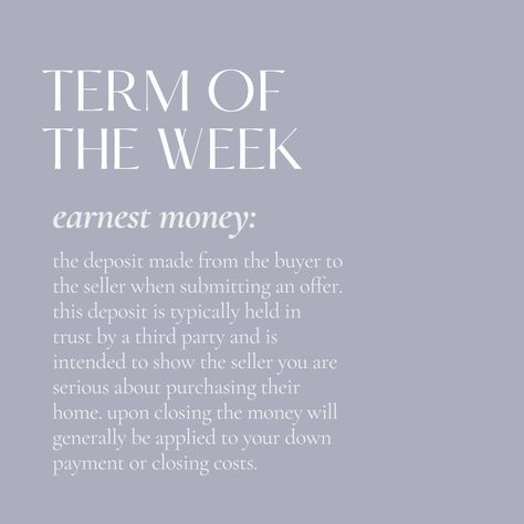 In most cases sellers will ask for a good faith deposit which is also called earnest money. This safeguards the interests of both the seller and the buyer.  Earnest money shows the seller you’re serious about buying the home, which can be reassuring to them if they agree to take the house off of the market while awaiting the appraisal and inspection results.   #joepratherrealtor #whosnextrealestate #realestateagent #RealEstateInvestor #realestatelife #realestatemarketing #realestateagents Mortgage Loan Officer Marketing Ideas, Loan Officer Marketing Ideas, Mortgage Loan Officer Marketing, Realtor Inspiration, Mortgage Content, Loan Officer Marketing, Realtor Posts, Earnest Money, Jade Jones