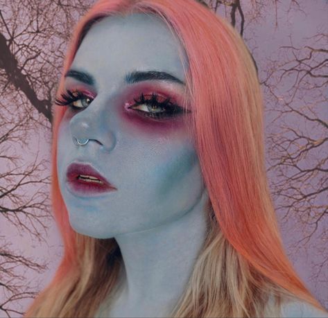 Living dead girl | corpse makeup | e girl | creepy girl | red eye bags | creative makeup Living Dead Girl Makeup, Dead Girl Makeup, Girl Face Paint, Corpse Makeup, Living Dead Girl, Soft Girl Makeup, Creepy Girl, E Girl Makeup, Artsy Makeup