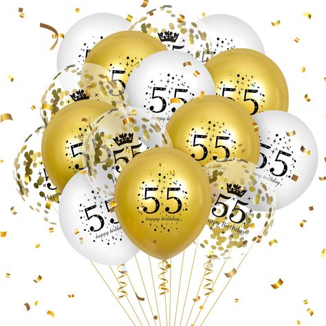 PRICES MAY VARY. ✨What You Will Get: You will receive 15 pieces of 12inch white gold confetti happy 55th birthday latex balloons, including 5 metallic gold balloons, 5 white balloons, and 5 confetti balloons, perfect for a woman's or man's 55th birthday party decoration 🎉White Gold 55th Birthday Party Decoration: These white gold balloons featured with "55th Happy Birthday" pattern, they are a great decoration for a woman's or man's 55th birthday party, adding a party atmosphere and it can make Birthday Party Decorations White, Balloons For Men, 55th Birthday Decorations, 65 Birthday Decorations, Party Decorations White, 60th Birthday Balloons, Clear Balloons With Confetti, Happy 55th Birthday, 50th Birthday Balloons