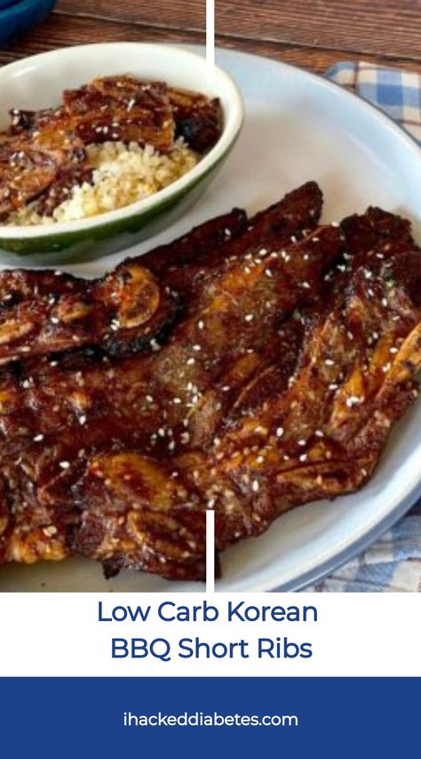 These Low Carb Korean BBQ Short Ribs are full of flavour and the sweet low carb marinade makes these beef short ribs super tender. Carb Friendly Desserts, Korean Bbq Short Ribs, Cooking Short Ribs, Bbq Short Ribs, Ribs In Oven, Easy Marinades, Pork Spare Ribs, Rib Meat, Carb Dinner