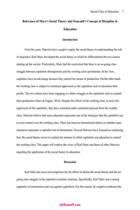 Sample Essay on Relevance of Marx’s Social Theory and Foucault’s Concept of Discipline in Education,
Subject:  History, Essay Type: Exploratory Essay, Word Count: 2617 | Visit our site to get full access to the essay document, or to Order a similar essay, plagiarism-free. Follow the link above. Essay Samples, History Essay, Online Learning Platform, Word Count, Social Class, Sample Essay, Karl Marx, Learning Platform, Homework Help