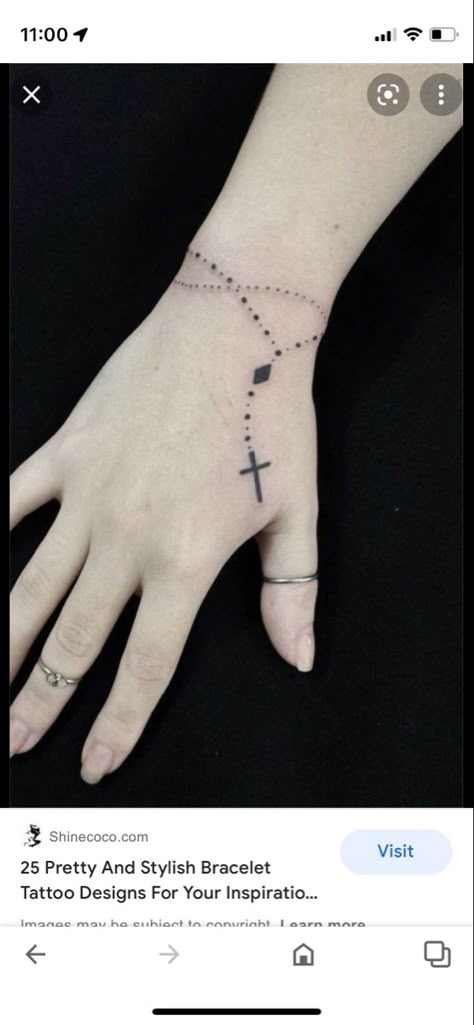 Dainty Rosary Hand Tattoo, Rosary Bracelet Tattoo, Rosary Wrist Tattoo, Tattoos Pulseras, Wrist Hand Tattoo, Jewerly Tattoo, Girl Finger Tattoos, Birthdate Tattoo, Wrap Around Wrist Tattoos