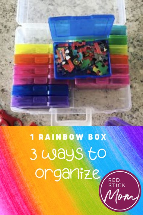 How to organize your home with the rainbow box! #organization #kids #playroom #organize #homeorganization Home Organization Binders, Box Organization, Photo Storage Box, Toddler Proofing, Photo Box Storage, Rainbow Crayons, Marker Storage, Photo Boxes, Rainbow Photo