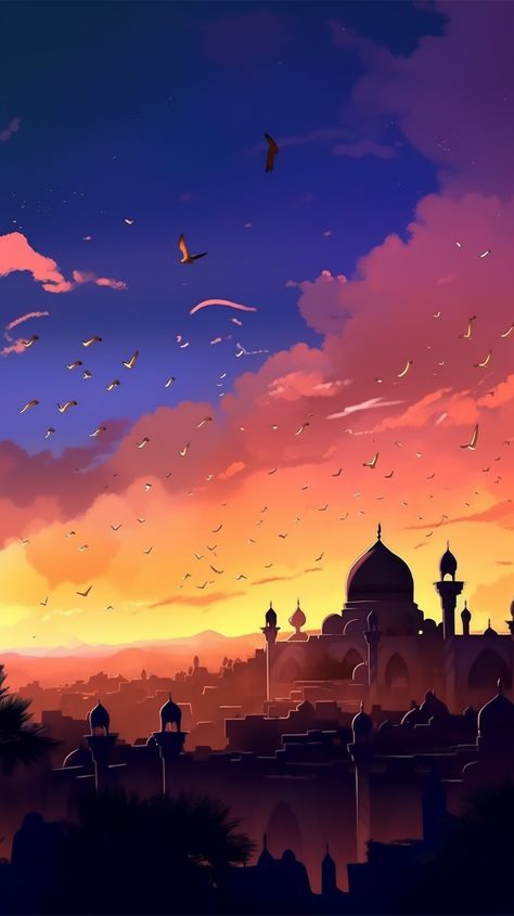 Arabian Nights Background, Arabian Nights Illustration, Arabian City, Arabian Nights Aesthetic, Petra Travel, Gold Wallpaper Phone, Night Illustration, Islamic Art Canvas, Arabian Night